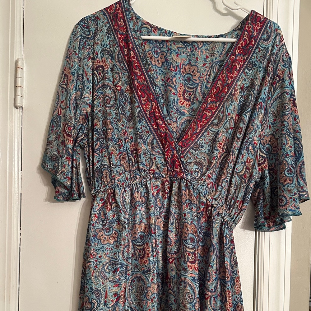 Bohemian Paisley Dress with Red Accents